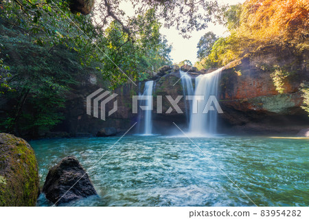 Beautiful waterfall with sunlight in jungle, Haew Suwat Waterfall at khao yai Nakhonratchasima province 83954282