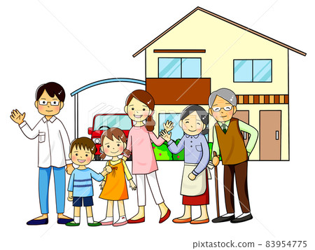 Happy family taking a commemorative photo in front of my home 3 Happy family taking a commemorative photo in front of my home 3 83954775