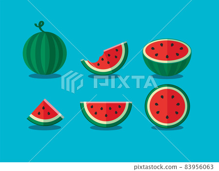 set of whole and slices watermelon. vector illustration 83956063