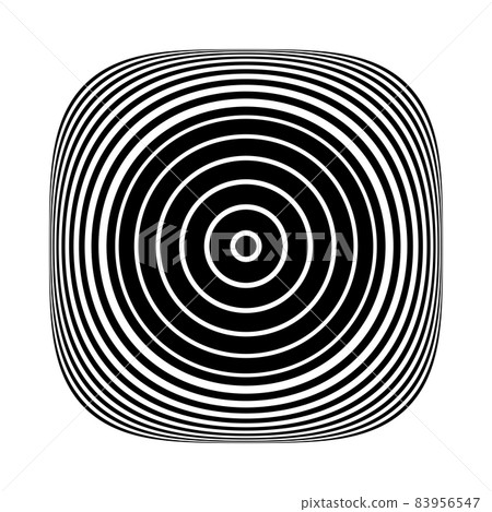 Concentric rings pattern on square button shape. 3D illusion. Concentric rings pattern on square button shape. 3D illusion. 83956547