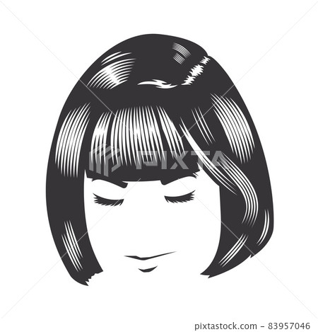 Woman face with vintage hairstyles for short hair vector line art illustration. Woman face with vintage hairstyles for short hair vector line art illustration. 83957046