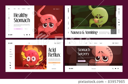 Stomach health banner with happy and sick stomach Stomach health banner with happy and sick stomach 83957985