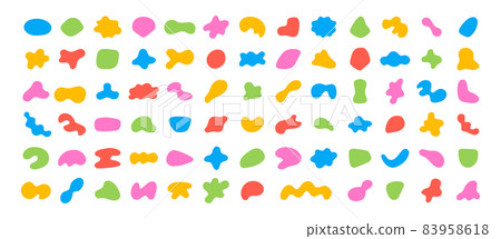 Random color abstract shapes. Set of organic blobs of irregular shape. Simple blotch, inkblot. Vector illustration isolated on white backgound 83958618