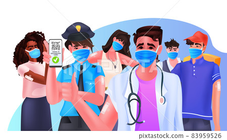 vaccinated people using digital immunity passport with qr code on smartphone screen successful covid-19 vaccination 83959526