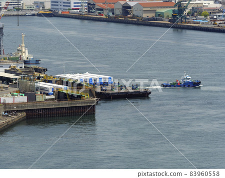 Scenery of Osaka Bay inner port where railroad vehicles are landed Scenery of Osaka Bay inner port where railroad vehicles are landed 83960558