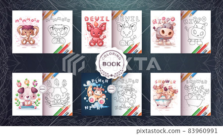 Set coloring book cartoon character 83960991