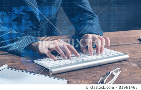 Close up woman hands lying on laptop keyboard 83961465