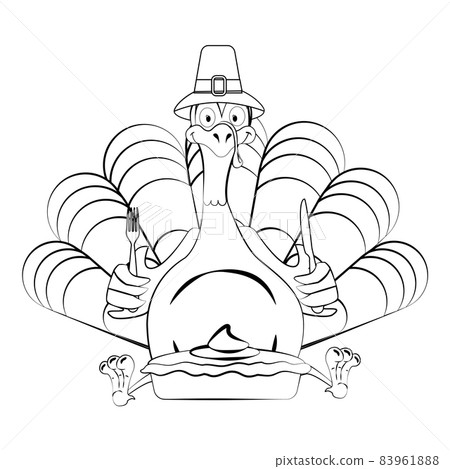 Funny Thanksgiving Turkey bird cartoon character stroke vector illustration Funny Thanksgiving Turkey bird cartoon character stroke vector illustration 83961888