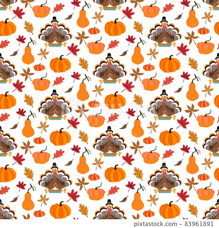 Funny Thanksgiving Turkey bird cartoon character seamless pattern vector illustration Funny Thanksgiving Turkey bird cartoon character seamless pattern vector illustration 83961891
