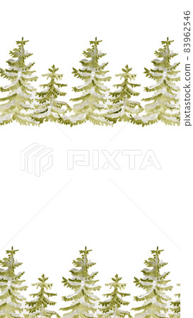 Christmas Tree Vertical Banner for Social Media Watercolor Illustration White and Green 83962546