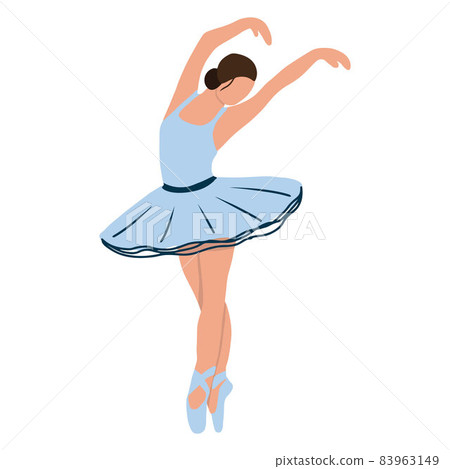 Vector elegant ballerina in a blue tutu dress dancing on pointe shoes. Female beautiful classic theater dancer character on isolated background. Ballet dancer illustration 83963149