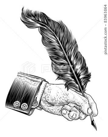 Quill Feather Ink Pen Hand Suit Vintage Woodcut Quill Feather Ink Pen Hand Suit Vintage Woodcut 83963864