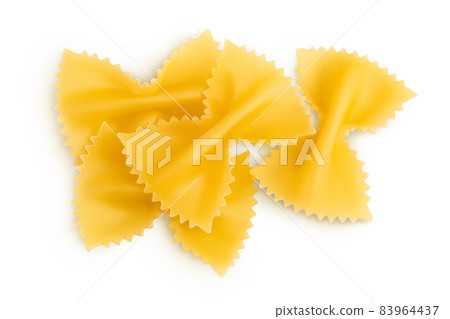 Bow tie pasta isolated on white background with clipping path and full depth of field. Top view. Flat lay. 83964437