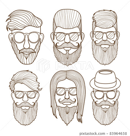 Linear hipster cool male faces vector illustration Linear hipster cool male faces vector illustration 83964638