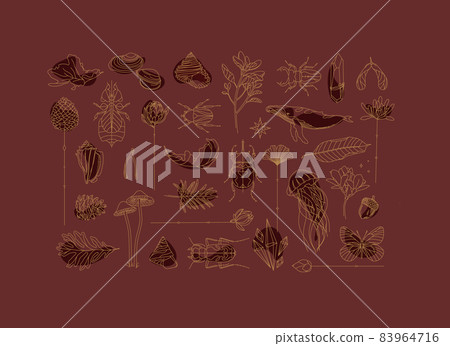 Art Deco flora fauna elements red 83964716