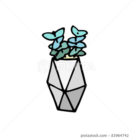 Succulent doodle print. Home plants in modern flowerpot 83964742