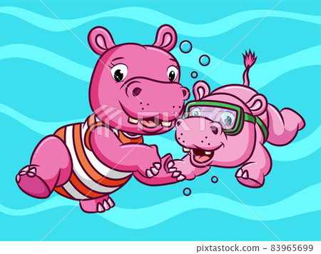 The couple hippopotamus are swimming together under the water 83965699