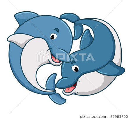 The couple dolphin is swimming together The couple dolphin is swimming together 83965700