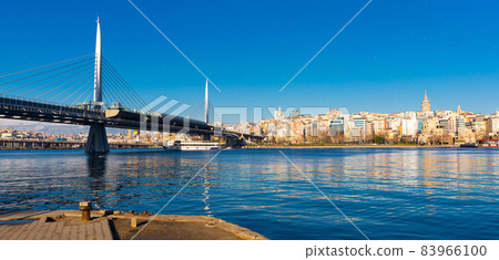 Cable-stayed metro bridge across Golden Horn in Istanbul, Turkey 83966100