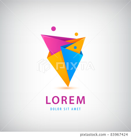 Vector men group logo, human, family, teamwork icon. Community, people sign in modern origami style. Colorful, 3 person. Vector men group logo, human, family, teamwork icon. Community, people sign in modern origami style. Colorful, 3 person. 83967424