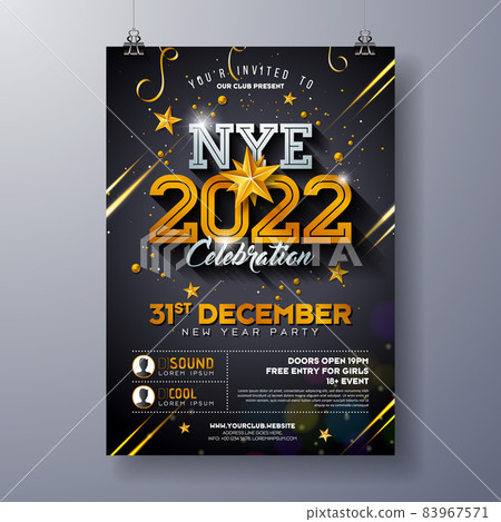 2020 New Year Party Celebration Poster Template Illustration with Shiny Gold Number on Black Background. Vector Holiday Premium Invitation Flyer or Promo Banner. 83967571