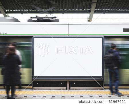 Blank Billboard Banner Light box in Subway station Blur people Travel 83967611
