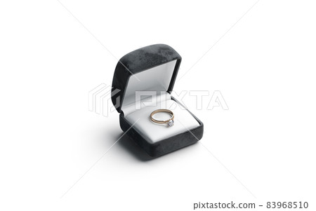 Blank black box with gold diamond ring lying mockup, isolated 83968510