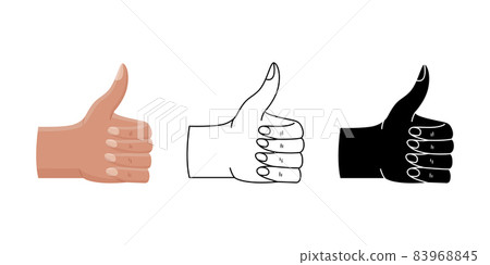 Vector set of a gesture sign - thumbs up, recommendation. Flat style, outline and simple style illustrations 83968845