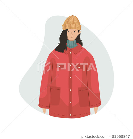 Vector illustration of a girl in a winter sintepon jacket and a knitted hat. Winter clothin Vector illustration of a girl in a winter sintepon jacket and a knitted hat. Winter clothin 83968847