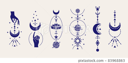 Vector set of magic illustrations with mystery symbols. Magical cards. Vector set of magic illustrations with mystery symbols. Magical cards. 83968863