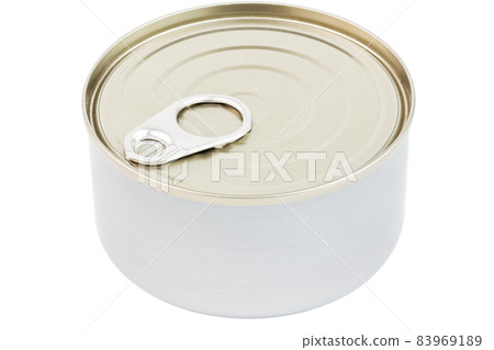 closed tin can with pull tab ring lid opener isolated on white background 83969189