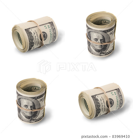 seamless tiling pattern of hundred us dollar banknotes rolls isolated on white background seamless tiling pattern of hundred us dollar banknotes rolls isolated on white background 83969410