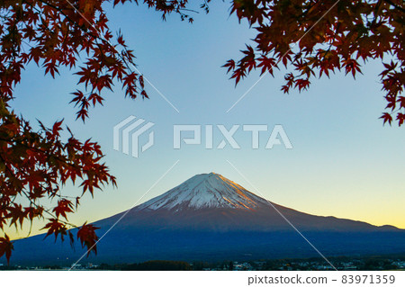 Mt. Fuji and autumn leaves from Lake Kawaguchiko, Yamanashi Prefecture 83971359