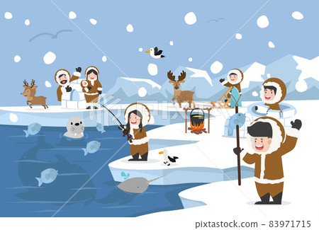 North pole Arctic landscape with eskimo people North pole Arctic landscape with eskimo people 83971715