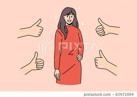 Smiling woman get likes of followers or subscribers 83972004