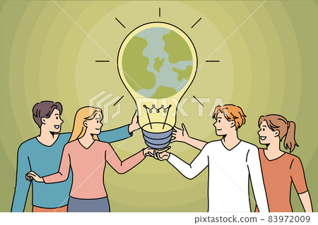 People hold lightbulb with planet earth inside People hold lightbulb with planet earth inside 83972009