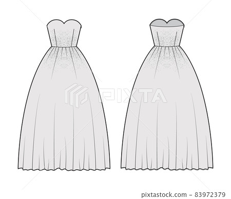 Crinoline dress technical fashion illustration with strapless sweetheart neck, floor length, full skirt, embellishment Crinoline dress technical fashion illustration with strapless sweetheart neck, floor length, full skirt, embellishment 83972379
