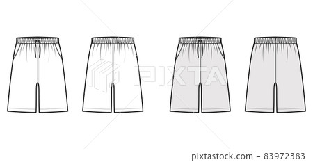 Shorts Sport training Bermuda Activewear technical fashion illustration with elastic low waist, drawstrings, pockets 83972383