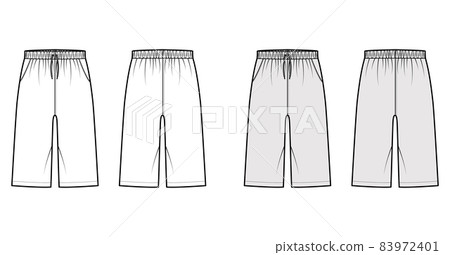 Bermuda Pocket Short technical fashion illustration with elastic low waist, rise, drawstrings, Relaxed fit, knee length Bermuda Pocket Short technical fashion illustration with elastic low waist, rise, drawstrings, Relaxed fit, knee length 83972401
