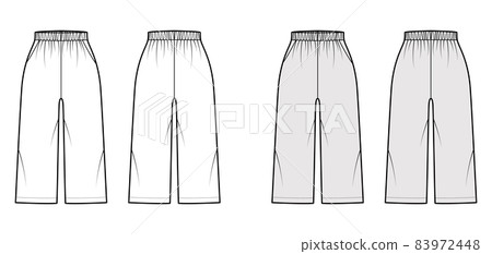 Bermuda shorts Activewear technical fashion illustration with elastic normal waist, high rise, Relaxed fit, calf length 83972448