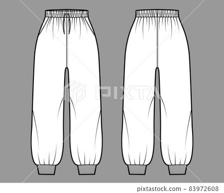 Shorts Sweatpants technical fashion illustration with elastic cuffs, normal waist, high rise, drawstrings, midi length Shorts Sweatpants technical fashion illustration with elastic cuffs, normal waist, high rise, drawstrings, midi length 83972608