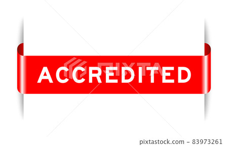 Red color inserted label banner with word accredited on white background Red color inserted label banner with word accredited on white background 83973261