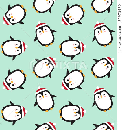 Vector seamless pattern of flat penguin in hat Vector seamless pattern of flat penguin in hat 83973420