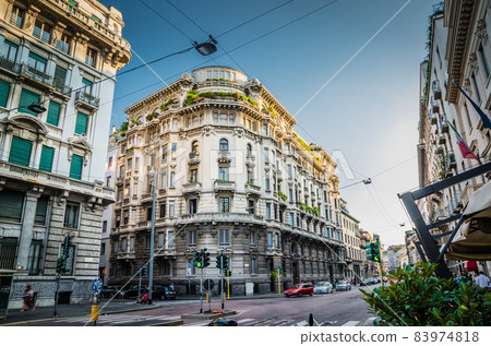 Old typical building with balconies in centre of Milan, Italy Old typical building with balconies in centre of Milan, Italy 83974818