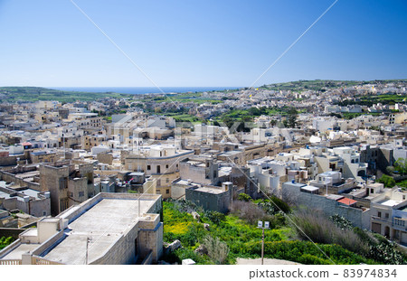 Arial view of green Gozo island, Victoria Rabat town, Malta Arial view of green Gozo island, Victoria Rabat town, Malta 83974834
