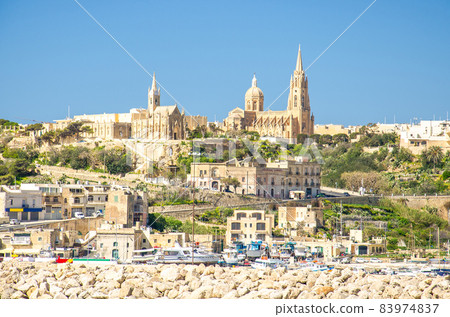 View of port village town Mgarr on Gozo island, Malta View of port village town Mgarr on Gozo island, Malta 83974837