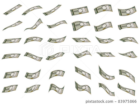 Material set of illustrations where new 10,000 yen bills are dancing in various ways 83975866