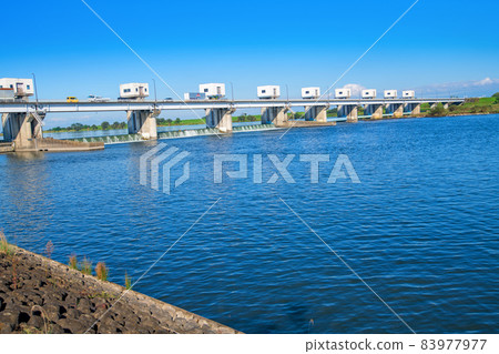 Scenery of the Tone River Musashi Ohashi Tone Ozeki Early autumn season Scenery of the Tone River Musashi Ohashi Tone Ozeki Early autumn season 83977977