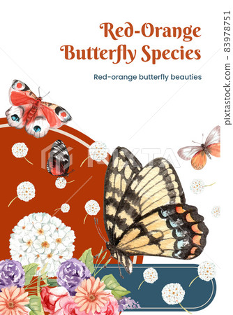 Poster template with red and orange butterfly concept,watercolor style 83978751