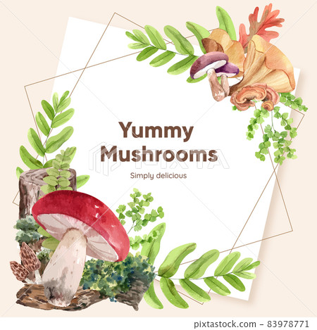 Wreath template with mushroom and forest plants concept,watercolor style 83978771